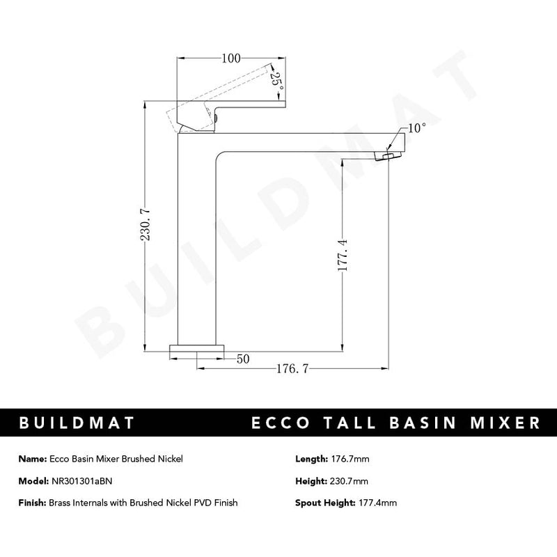 Ecco Tall Basin Mixer Brushed Nickel