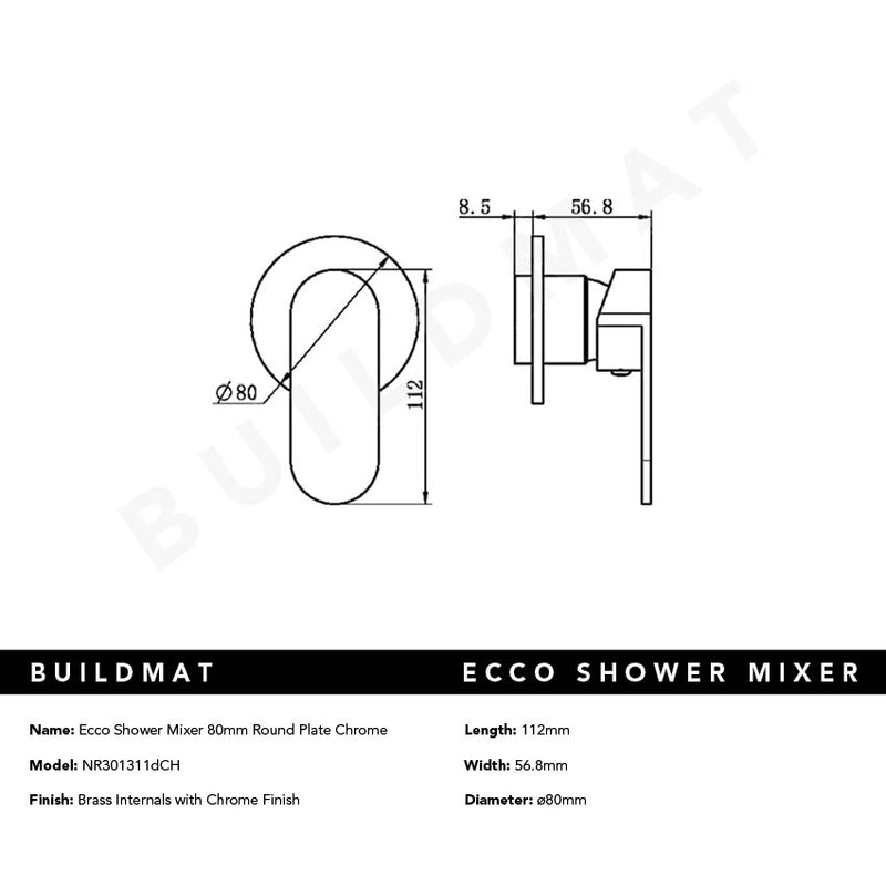 Ecco Shower Mixer Round Back Plate Chrome