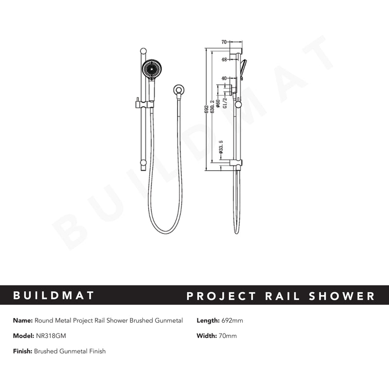 Round Metal Project Rail Shower Gunmetal
