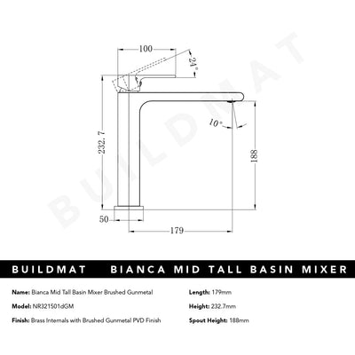 Bianca Mid Tall Basin Mixer Brushed Gunmetal