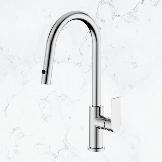 Nero Bianca Pull Out Sink Laundry Tap Mixer with Vegie Spray Function Chrome