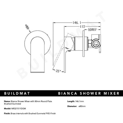 Bianca Shower Mixer with 80mm Round Plate Gunmetal