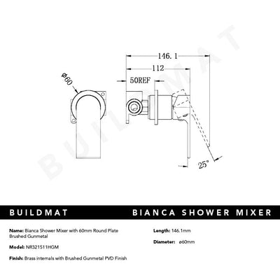 Bianca Shower Mixer with 60mm Round Plate Gunmetal