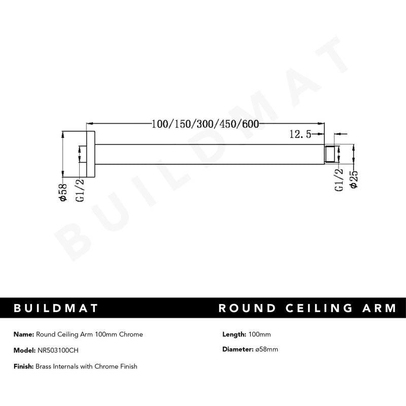 Round Ceiling Arm 100mm Chrome