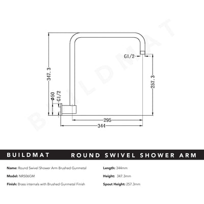 Round Swivel Shower Arm Brushed Gunmetal
