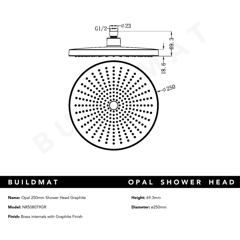 Opal Shower Head 250mm Graphite