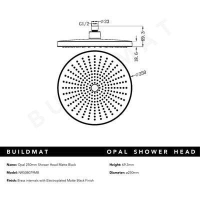 Opal Shower Head 250mm Matte Black