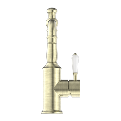 York Basin Mixer with White Porcelain Lever Aged Brass