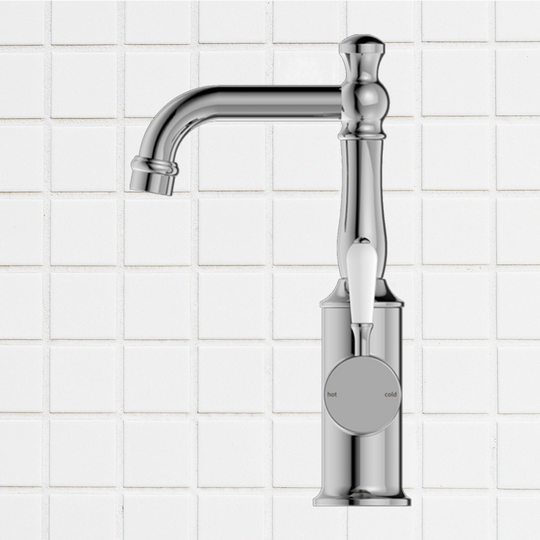 Nero York Basin Mixer with White Porcelain Lever Chrome