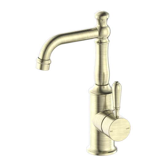 Nero York Basin Mixer with Metal Lever Aged Brass
