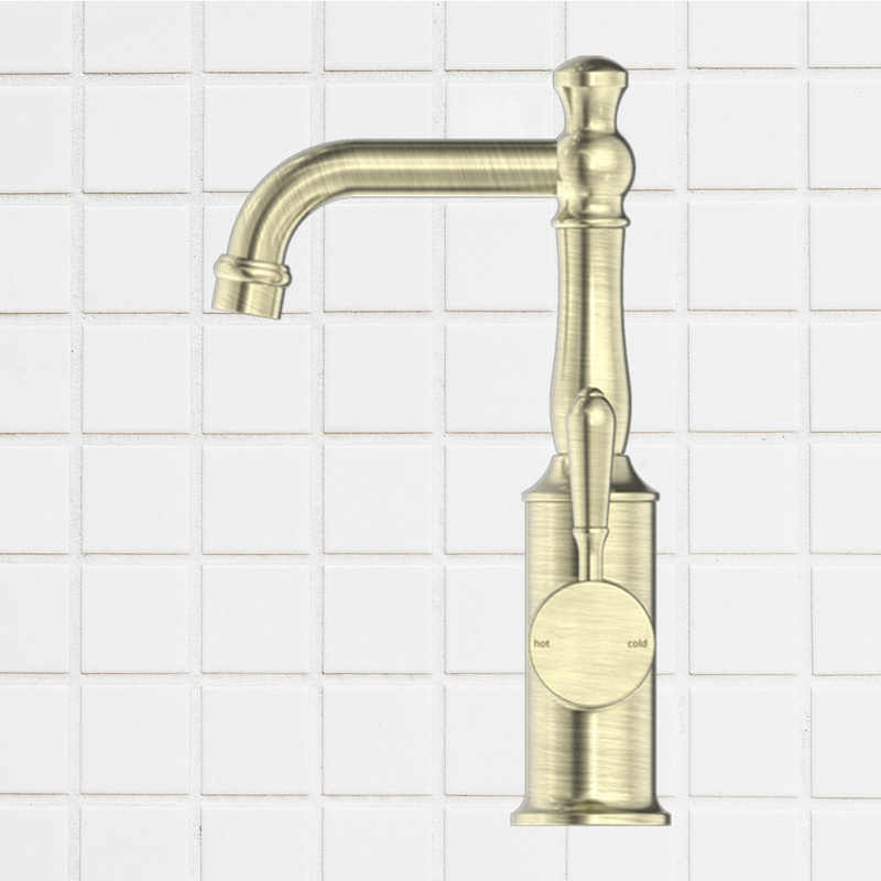 York Basin Mixer with Metal Lever Aged Brass
