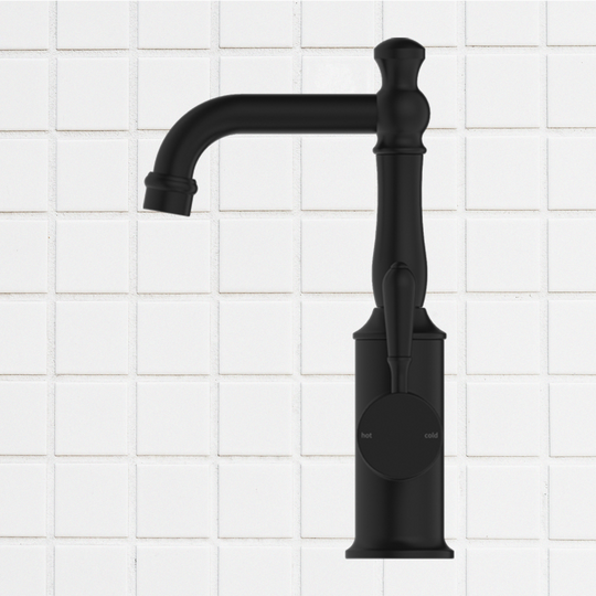Nero York Basin Mixer with Metal Lever Matte Black