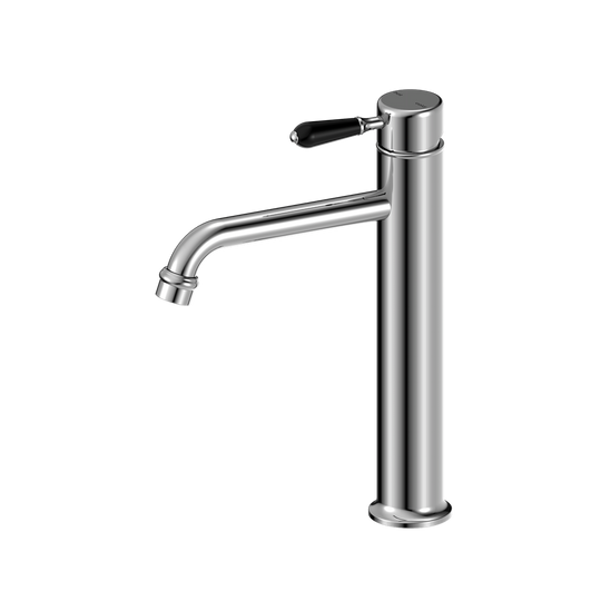 Nero York Straight Tall Basin Mixer With Black Porcelain Lever Chrome