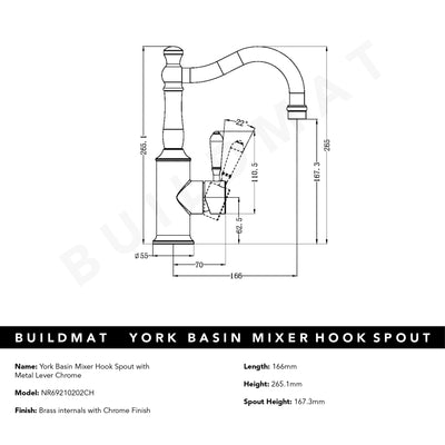 York Basin Mixer Hook Spout with Metal Lever Chrome