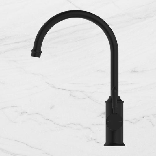 Nero York Kitchen Mixer Gooseneck Spout with Metal Lever Matte Black