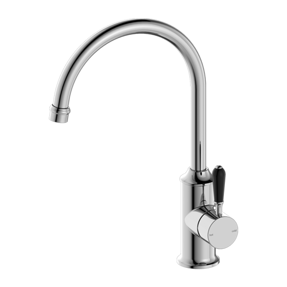 Nero York Kitchen Mixer Gooseneck Spout with Black Porcelain Lever