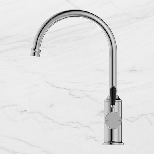 Nero York Kitchen Mixer Gooseneck Spout with Black Porcelain Lever Chrome