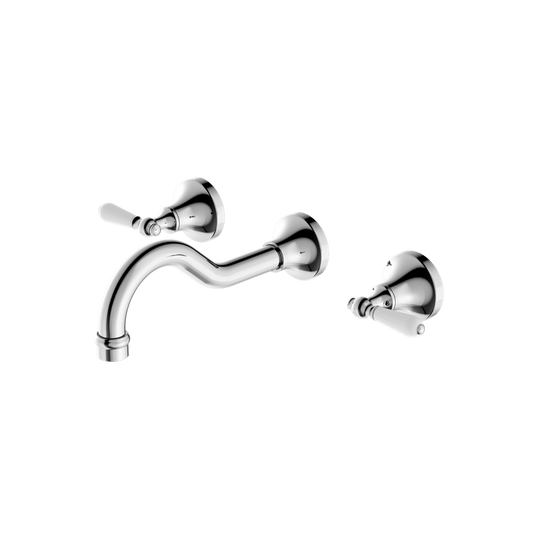 Nero York Wall Basin Set With White Porcelain Lever Chrome
