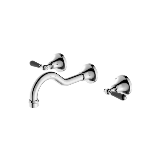 Nero York Wall Basin Set With Black Porcelain Lever Chrome