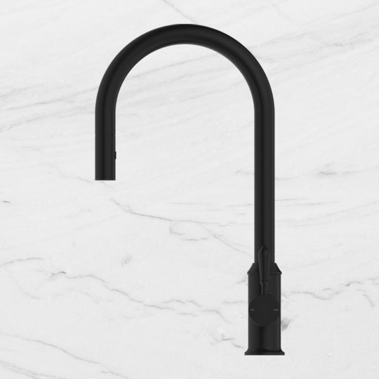 Nero York Pull Out Sink Mixer with Vegie Spray Function with Metal Lever Matte Black