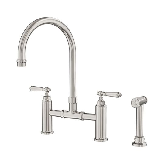 Nero York Bridge Pull Out Kitchen Set With Hand Spray Brushed Nickel