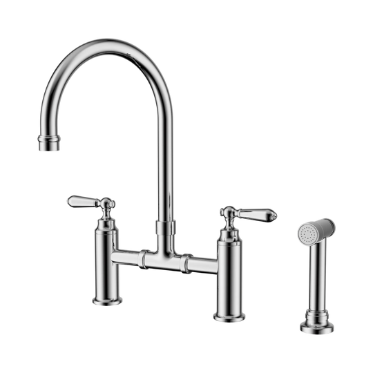 Nero York Bridge Pull Out Kitchen Set With Hand Spray Chrome