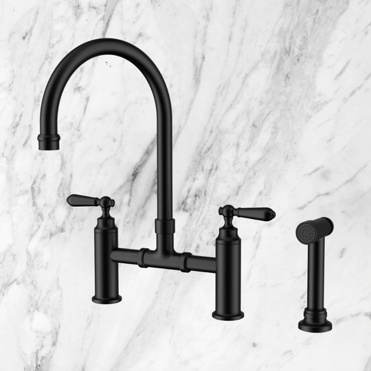 Nero York Bridge Pull Out Kitchen Set With Hand Spray Matte Black