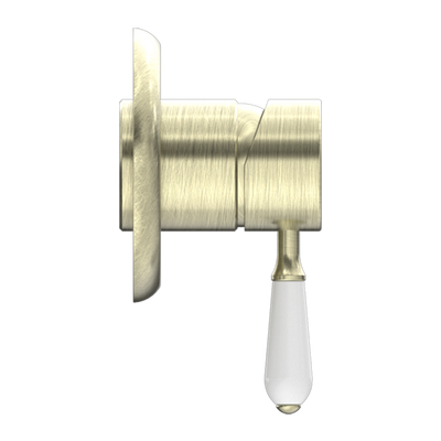 York Shower Mixer with White Porcelain Lever Aged Brass