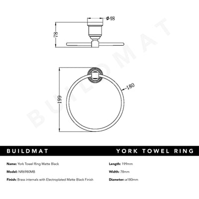York Towel Ring Matte Black