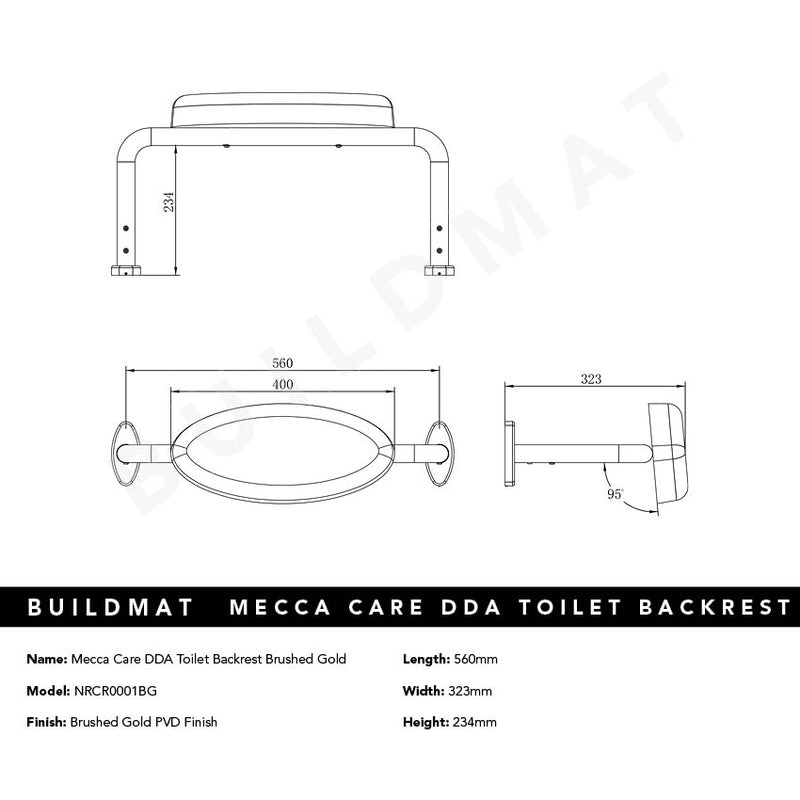 Mecca Care DDA Toilet Backrest Brushed Gold