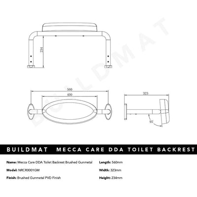 Mecca Care DDA Toilet Backrest Brushed Gunmetal