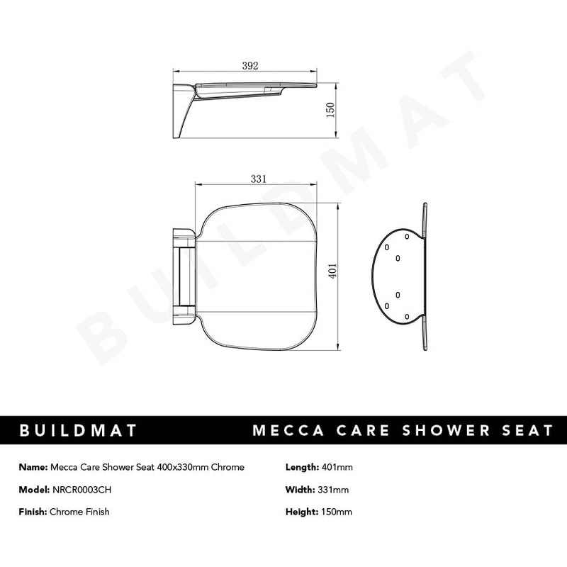 Mecca Care Shower Seat 400x330mm Chrome
