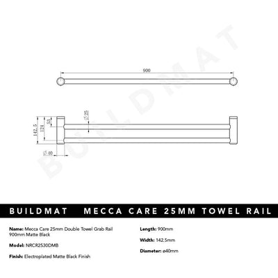 Mecca Care 25mm Double Towel Grab Rail 900mm Matte Black