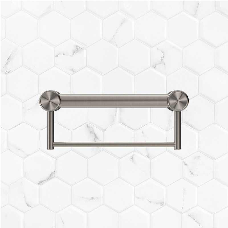 Mecca Care 32mm Grab Rail with Towel Holder 300mm Brushed Nickel