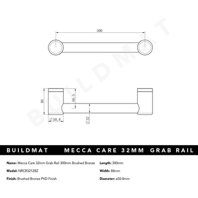 Mecca Care 32mm Grab Rail 300mm Brushed Bronze