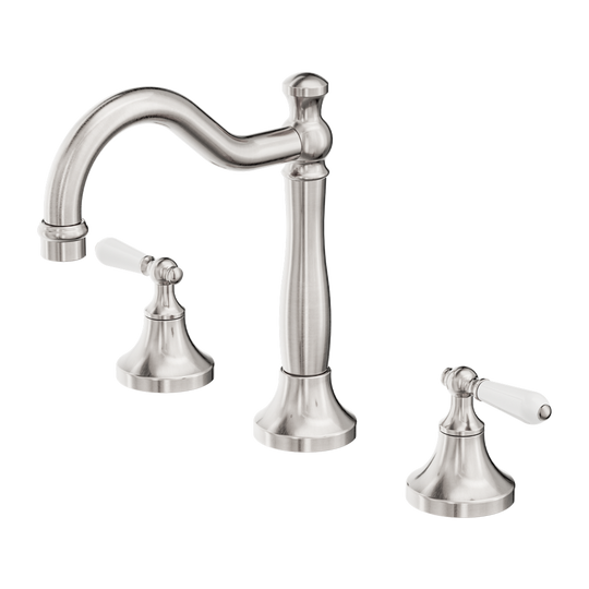 Nero York Basin Set With White Porcelain Lever Brushed Nickel