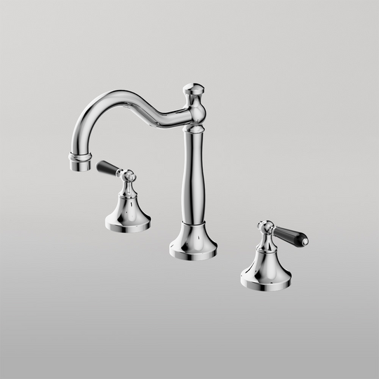 Nero York Basin Set With Black Porcelain Lever Chrome