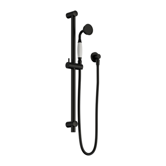 Nero York Shower Rail With White Porcelain Hand Shower Matte Black