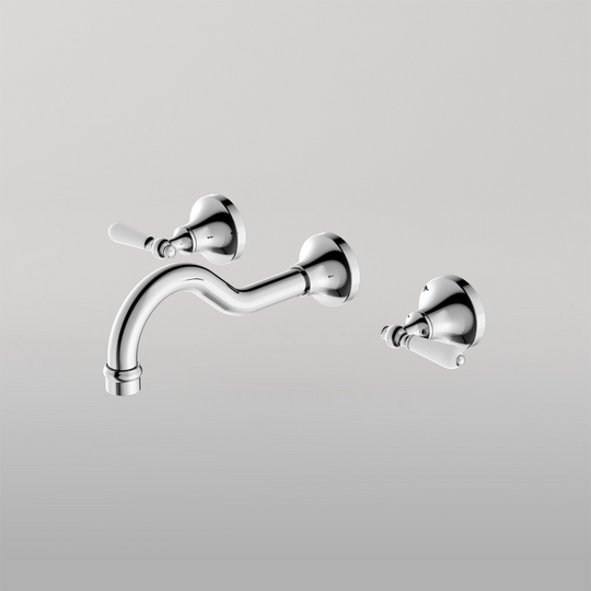 Nero York Wall Basin Set With White Porcelain Lever Chrome