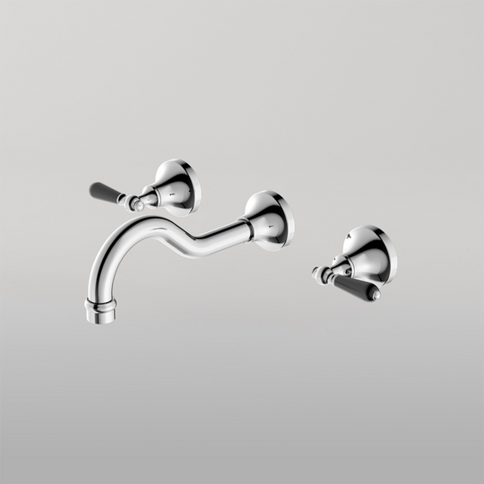 Nero York Wall Basin Set With Black Porcelain Lever Chrome