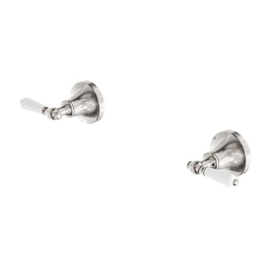 Nero York Wall Top Assemblies With White Porcelain Lever Brushed Nickel