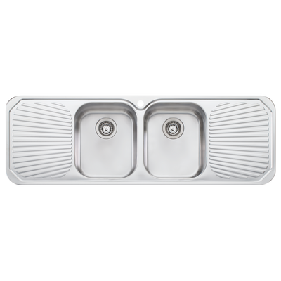 Oliveri Petite Double Bowl Sink With Double Drainer Stainless Steel