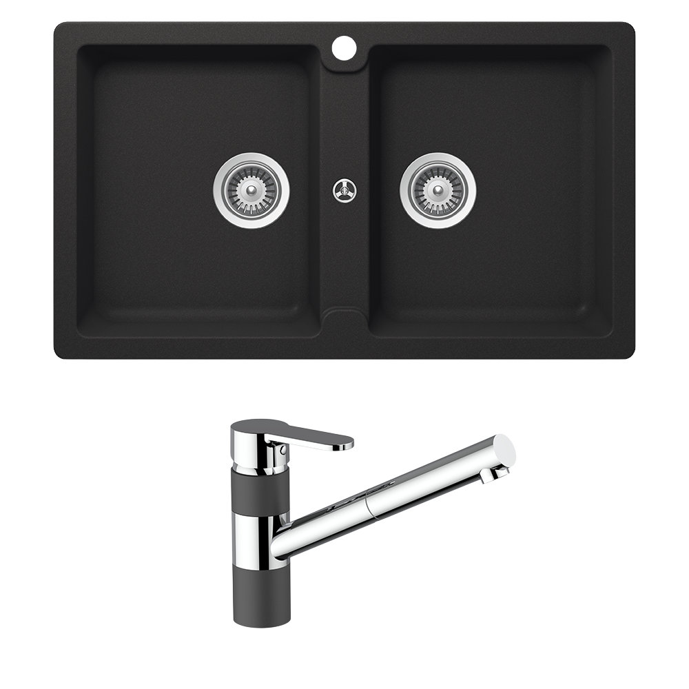 Schock Typos Double Bowl and Pull Out Kitchen Mixer Onyx Black – Buildmat