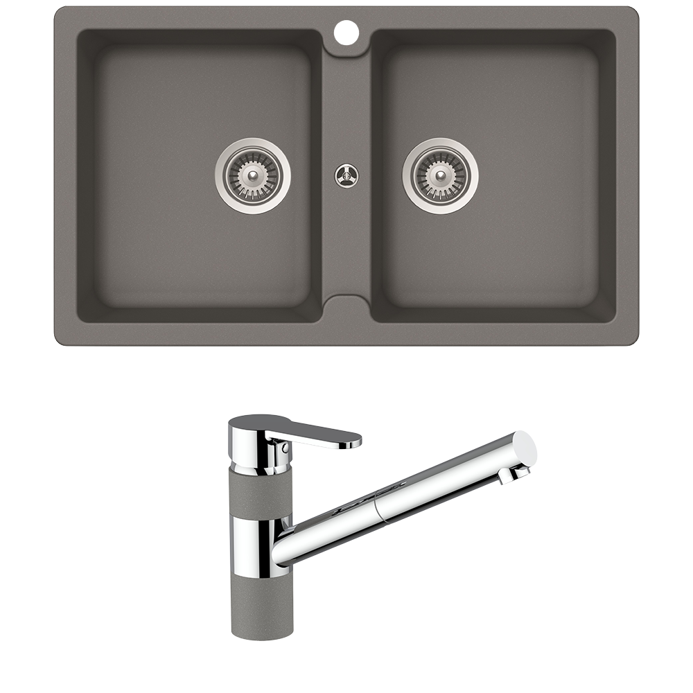 Schock Typos Double Bowl and Pull Out Kitchen Mixer Croma Grey – Buildmat