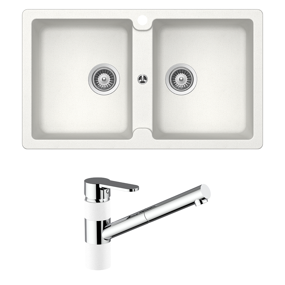 Schock Typos Double Bowl and Pull Out Kitchen Mixer Alpina White – Buildmat
