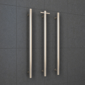 Straight Round Vertical Single Heated Towel Rail Brushed Nickel
