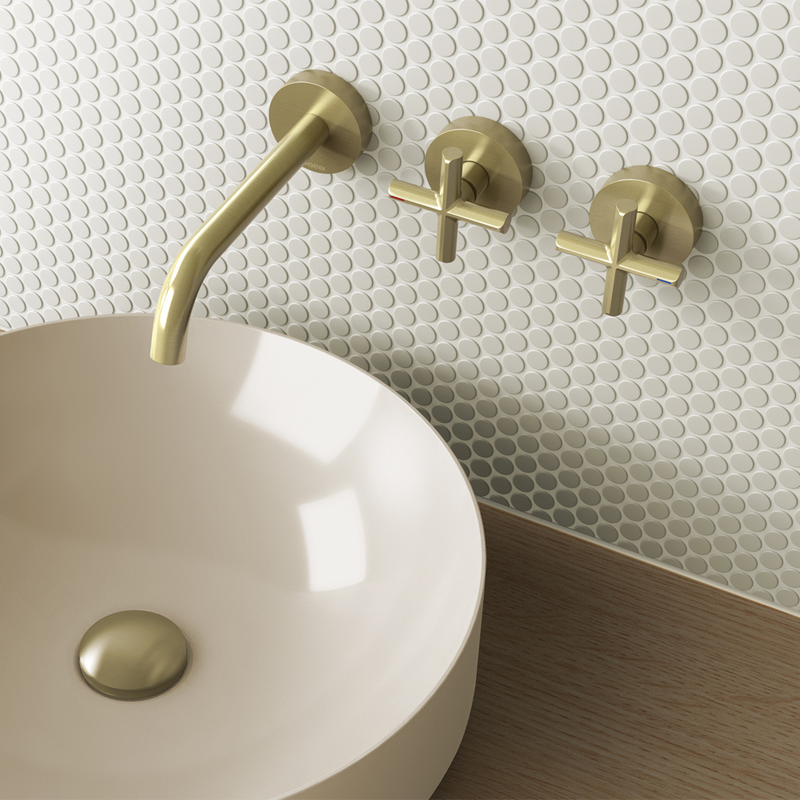 Vivid Slimline Plus Wall Basin / Bath Hostess Set 180mm Outlet Brushed Gold