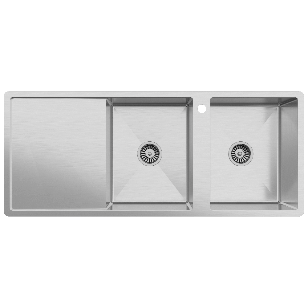 Theo 1200x500 Double Bowl Tap Landing with Left Drain Board Sink Buildmat