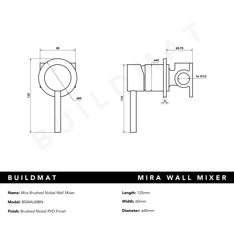 Mira Brushed Nickel Wall Mixer