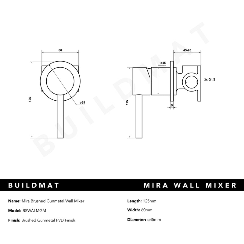 Mira Brushed Gunmetal Wall Mixer